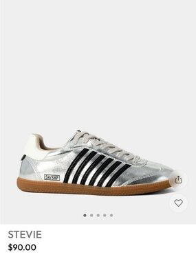 ShuShop Stevie Silver Metallic Sneakers with Black Stripes and Gum Sole